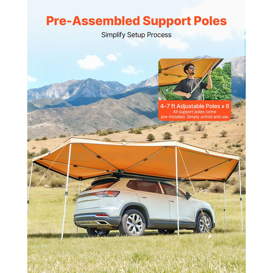 270 Degree Awning, 12.4 γ‘ Driver Side Vehicle Awning, Waterproof UV50+ Car Side Awnings with Carry Bag, All-Weather Free-Standing Overland Awnings Car Shelter for SUV Van Truck Camping