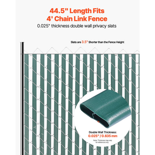 Bottom Locking Privacy Slats, Double-Wall Vertical Bottom-Locking Slats for Chain-Link Fence, High-Density HDPE Chain Link Slats Ideally Fit 1.2 m High Fence for Garden Farm Sports Field(Green)