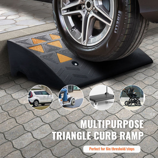 Rubber Curb Ramp 2 Pack, 15.2 cm Rise Height Heavy-Duty 15 tons Load Capacity Threshold Ramps, Driveway Ramps with Stable Grid Structure for Cars, Wheelchairs, Bikes, Motorcycles