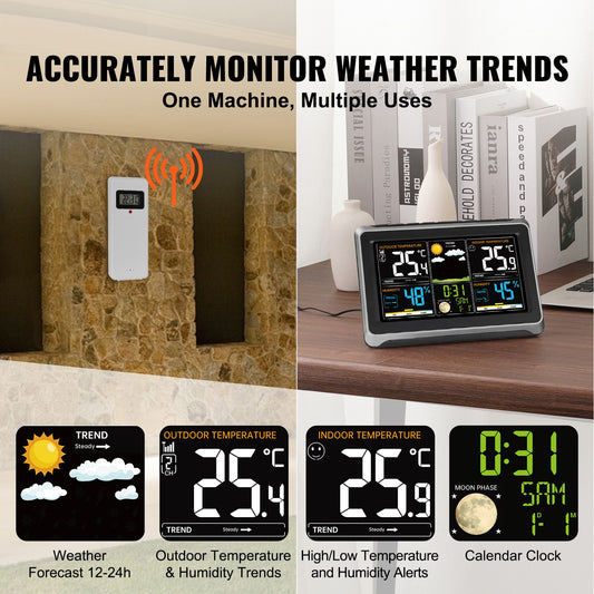 Weather Station Indoor Outdoor, Large Color Display, Wireless Digital Home Weather Station, with Sensor Atomic Clock Adjustable Backlight Forecast Data Calendar Alarm Alert Temperature