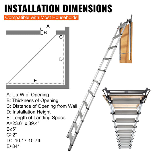 Attic Ladder Telescoping, 158.76kg Capacity, 100cm x 59.94cm,Multi-Purpose Aluminium Extension, Lightweight and Portable,Fits298.7cm-320.04cmCeilingHeights,Convenient Access to Your Attic Standa