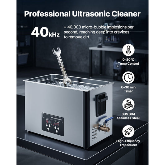30L Ultrasonic Cleaner, Professional Ultrasonic Cleaner Machine with Cleaning Basket & Digital Display, 480W Stainless Steel 40kHz Industrial Cleaning Machine for Parts, Carburetors, Instruments