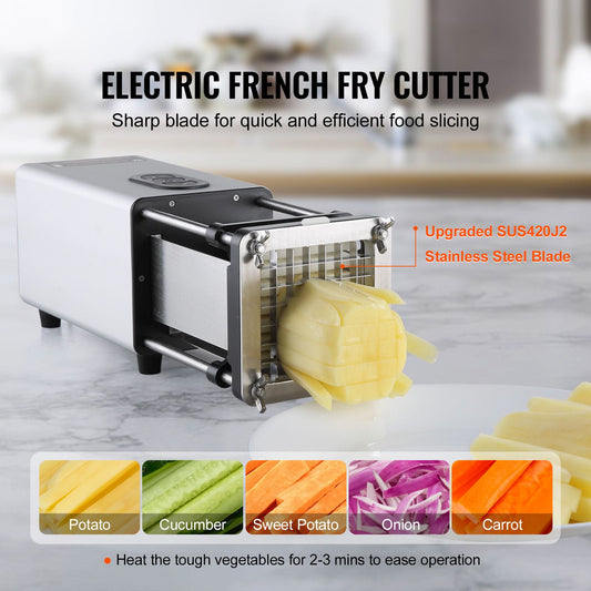 Electric French Fry Cutter, Potato Slicer with 1/2-Inch and 3/8-Inch Stainless Steel Blades, Potato Cutter Chopper w/ Anti-slip Feet, Great for Potato, French Fries, Cucumber, Vegetables, Carrot