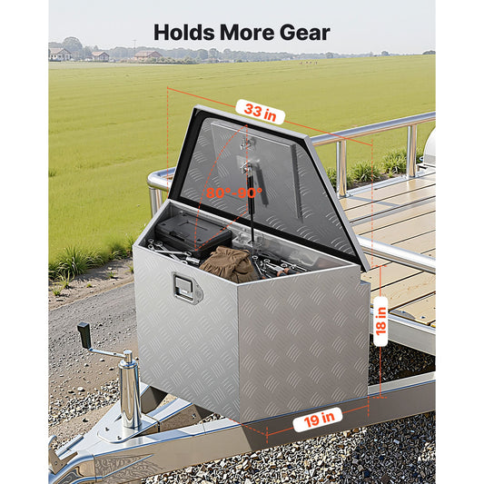 Trailer Tongue Box, 838 x 483 x 457 mm Aluminum Trailer Tongue Tool Box, Heavy Duty Storage Organizer with Lock & Keys, Utility Tool Chest for Pickup Truck Bed, RV, SUV, Off-Road Vehicle, Silver