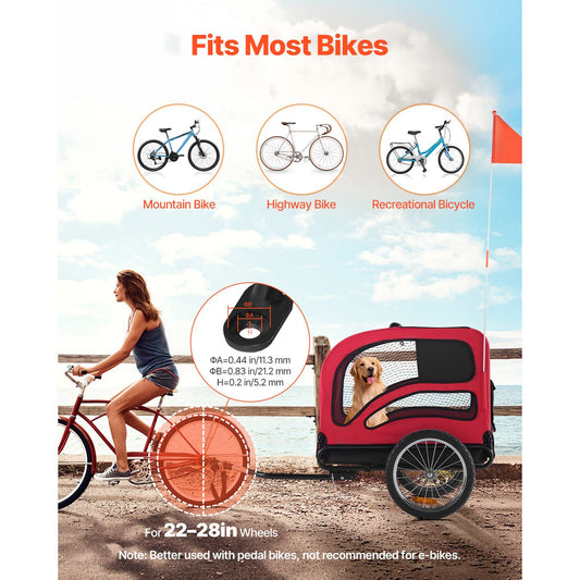 Dog Bike Trailer, Supports up to 45 kg, Pet Cart Bicycle Carrier for Small & Large Dogs, Easy Folding Frame with Quick Release Wheel, Universal Bicycle Coupler, Reflector, Flag, Internal Leash