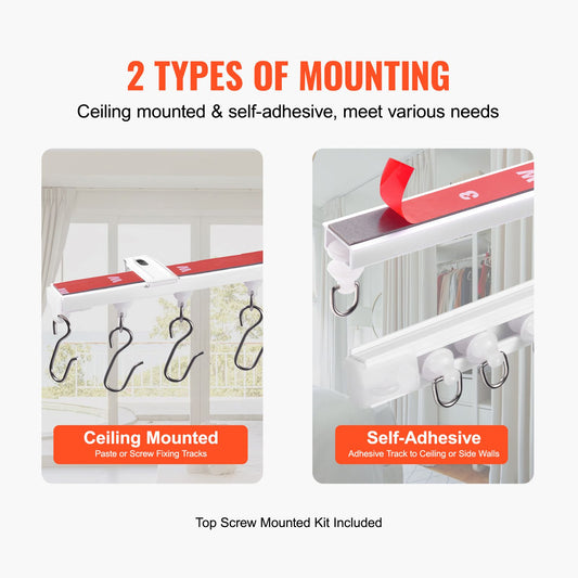 Ceiling Curtain Track Set, 9.9 FT/3Β Meter, Self Adhesive, No Drill Ceiling Track System for Curtains, Room Divider Curtain Track Ceiling MountedΒ for Living Room with Hooks and Hardware, White
