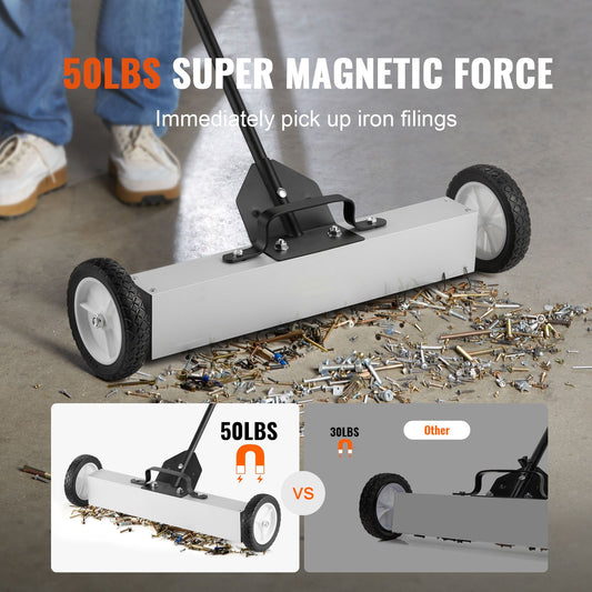 22.6 kg Rolling Magnetic Sweeper with Wheels, Push-Type Magnetic Pick Up Sweeper, Large Magnet Pickup Lawn Sweeper with Telescoping Handle, Easy Cleanup of Workshop Garage Yard