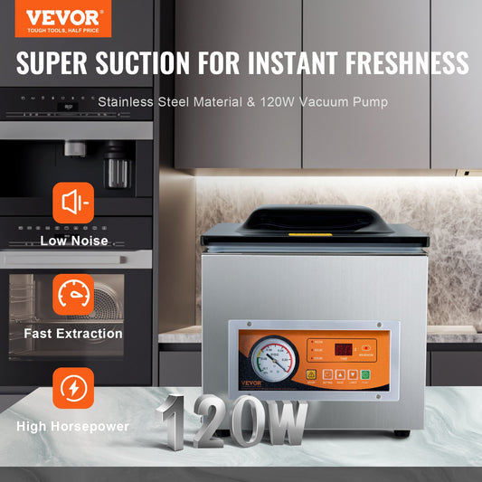 Chamber Vacuum Sealer, 260W Sealing Power, Vacuum Packing Machine for Wet Foods, Meats, Marinades and More, Compact Size with 260 mm Sealing Length, Applied in Home Kitchen and Commercial Use