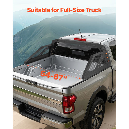 Truck Bed Roll Bar, Universal Pickup Sport Adjustable Bar Chase Rack Compatible with Full-Size Truck, Carbon Steel Construction with 6 Amber Auxiliary Lights, No Rack Included