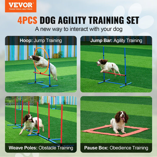 Dog Agility Training Equipment 4 Piece Set Hurdles Weave Poles