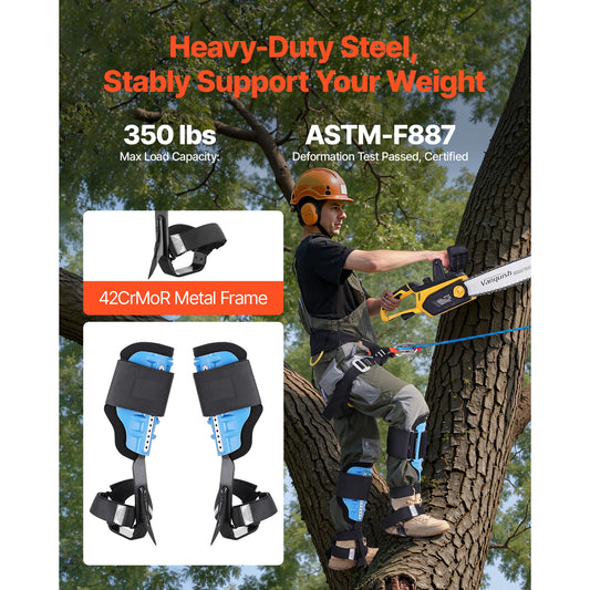 Tree Climbing Spikes, Height-Adjustable Tree Climbing Gear with Straps & Padding Cushion, 159 kg Load Capacity, Heavy Duty Steel Climb Spurs Arborist Equipment for Fruit Picking Hunting