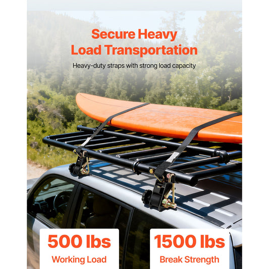 Ladder Rack Ratchet Straps, 47.6-50.8 mm Black Round Tube Mount, 38 mm Wide x 2.25 m Long Black Ladder Rack Straps with Double J-Hooks, 226.8 kg Load Heavy Duty, Cargo Buckle Lock Strap (4 Pack)