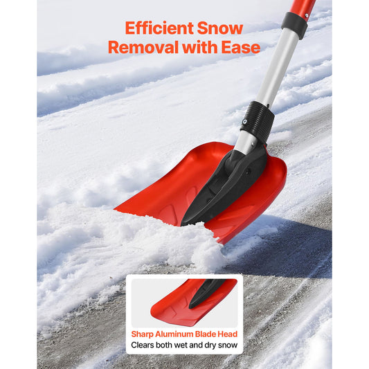 Snow Shovel for Driveway, 22cm Foldable Snow Shovel with D-shaped Handle, , 36-40 in Adjustable, Lightweight Aluminum Alloy Snows Removal Tool, Reduce Back Strains for Garden Car Camping