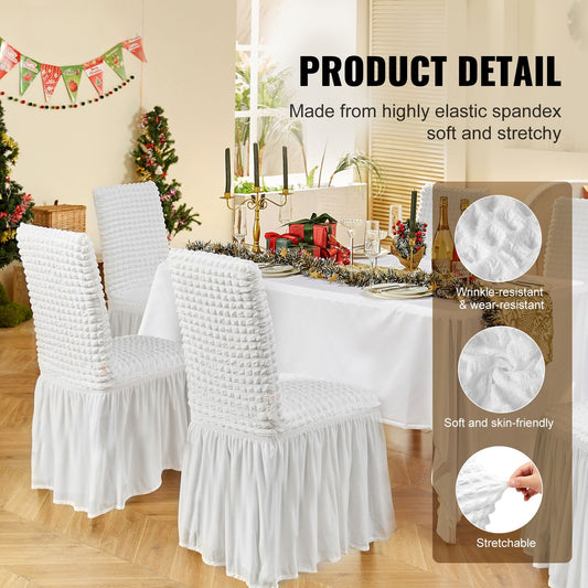 Stretch Spandex Folding Chair Covers, Universal Fitted Chair Cover with Skirt, Removable Washable Protective Slipcovers, for Wedding, Holiday, Banquet, Party, Celebration, Dining (4 PCS White)
