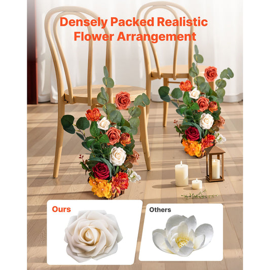 Standing Artificial Flowers Arrangements 4 PCS, 450 mm Tall Faux Flower Decorations for Wedding Aisle Runner Chair, Orange Floral Centerpieces for Ceremony Reception Party Outdoor Decor