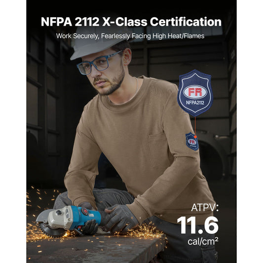 FR Shirts, Flame Resistant Long Sleeve Clothing Lightweight 7 oz Breathable Cotton, Men's Fire Retardant Work Shirt with Pre-shrink Treatment & Pocket, for Welders,Electricians,Gray XL