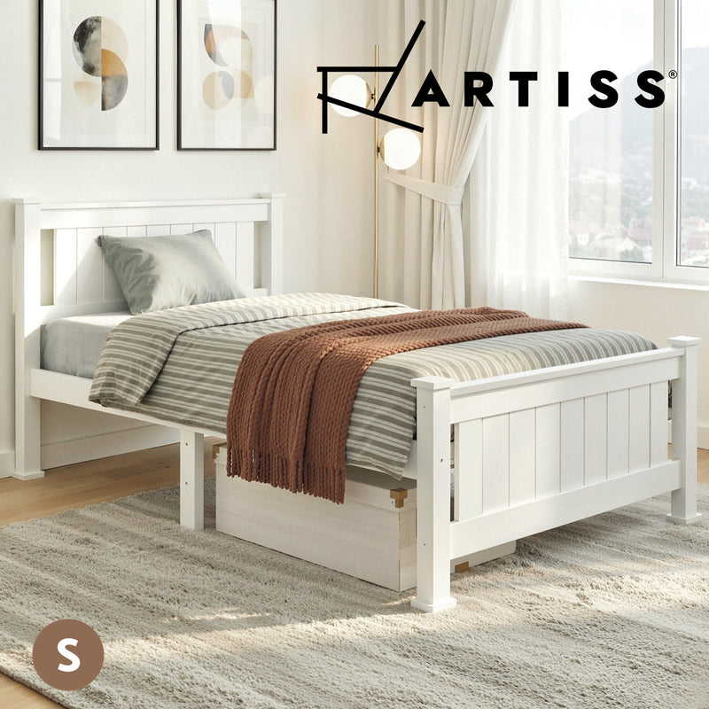 Artiss Bed Frame SINGLE Size Wooden Base Mattress Platform Timber White RIO