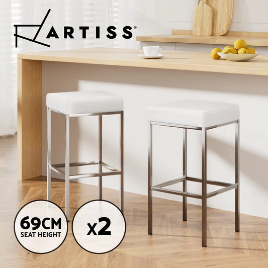 Artiss 2x Bar Stools Kitchen Counter Stool Leather Dining Chair Metal White