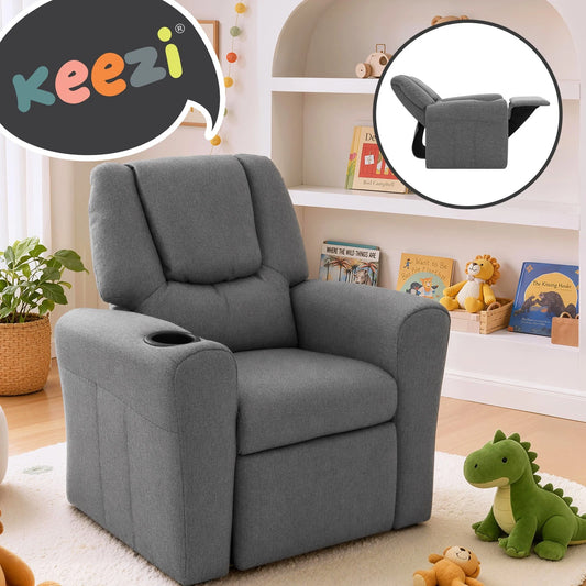 Keezi Kids Recliner Chair Linen Soft Sofa Lounge Couch Children Armchair Grey