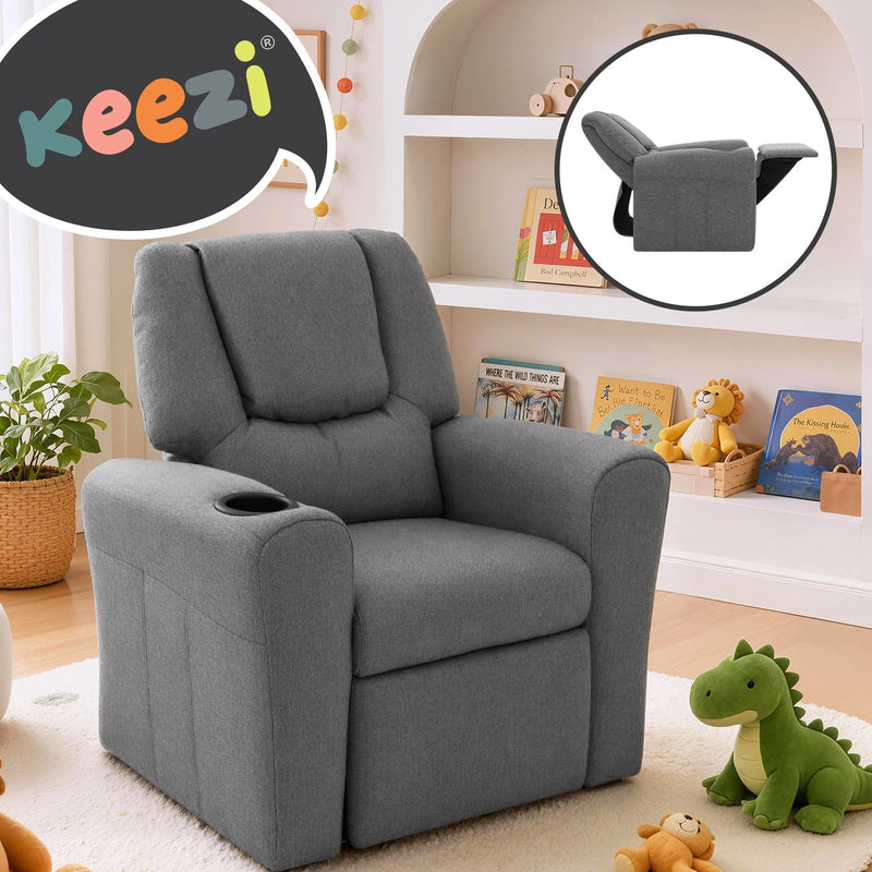 Keezi Kids Recliner Chair Linen Soft Sofa Lounge Couch Children Armchair Grey