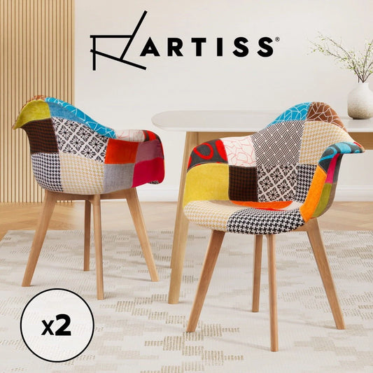 Artiss 2x Dining Chairs Armchair Retro Replica DSW Cafe Chair Fabric Wooden Legs