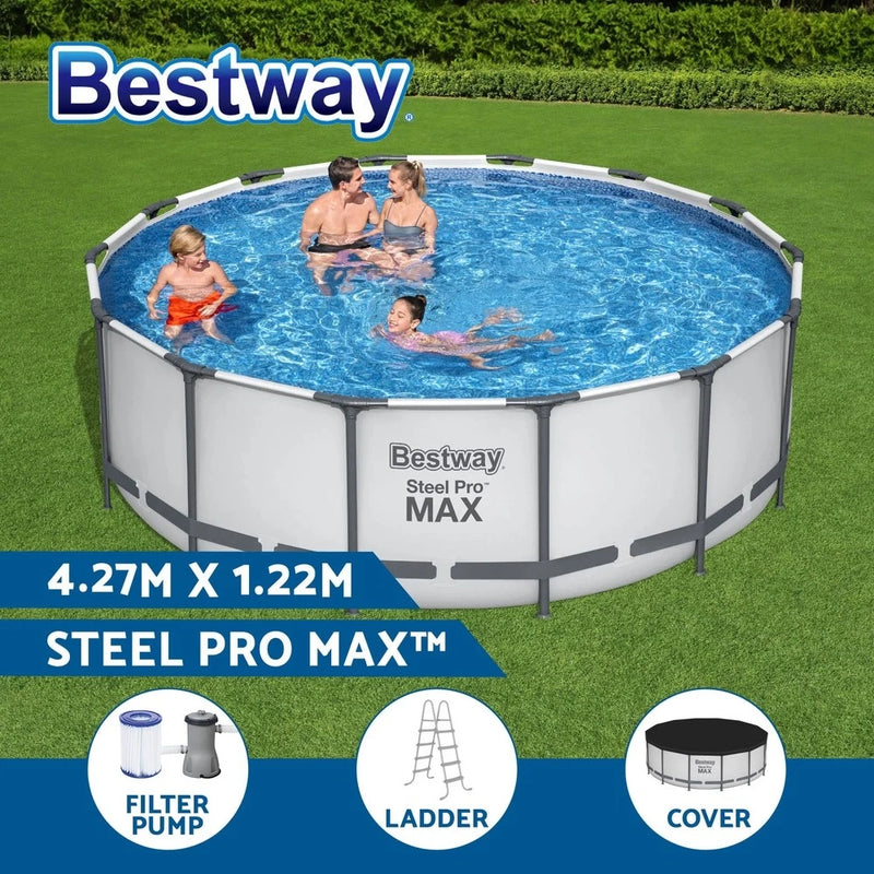 Bestway Swimming Pool 427x122cm Steel Frame Above Ground Pool Filter Pump Ladder