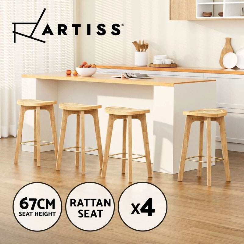 Artiss 4x Bar Stools Bamboo Rattan Stool Counter Chair Kitchen Barstools
