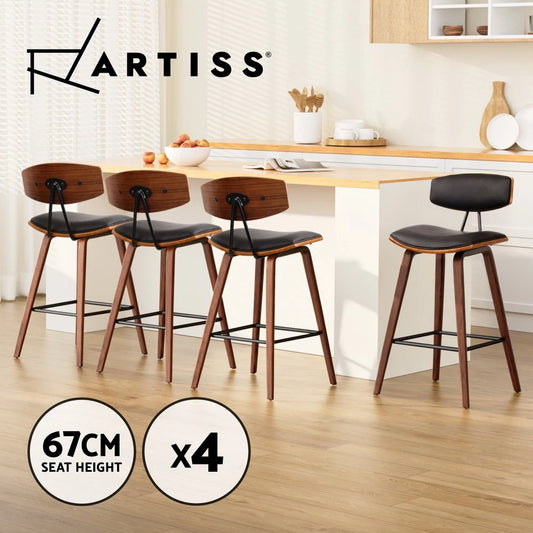 Artiss 4x Bar Stools Kitchen Dining Chairs Counter Stool Leather Padded Wood