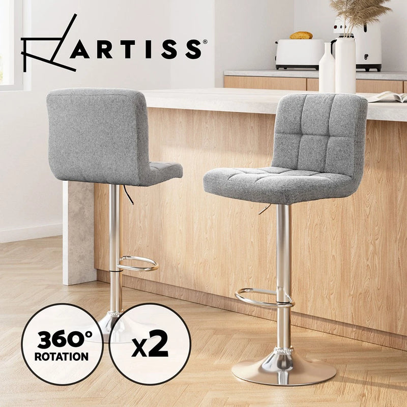 Artiss 2x Bar Stools Kitchen Dining Chairs Counter Stool Gas Lift Fabric Grey
