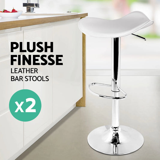 Artiss 2x Bar Stools Gas Lift Stool Kitchen Swivel Chairs Leather White