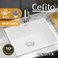 Cefito Kitchen Sink 55x45cm Granite Stone Sink Single Bowl White