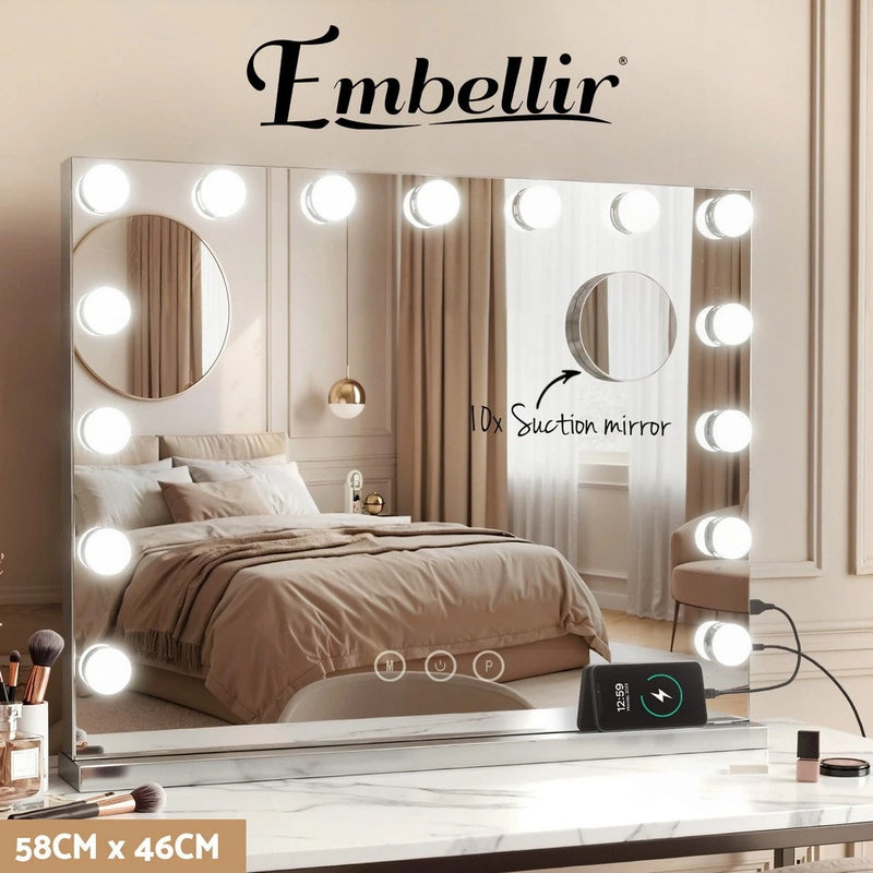 Embellir Makeup Mirror 58x46cm Hollywood Vanity with LED Light Tabletop Wall