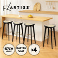 Artiss 4x Bar Stools Rattan Counter Kitchen Dinning Chair Bamboo Saddle Black