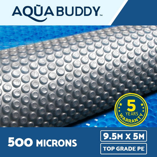 Aquabuddy Pool Cover 500 Micron Bubble Heat Solar Blanket Blue Silver 9.5x5m