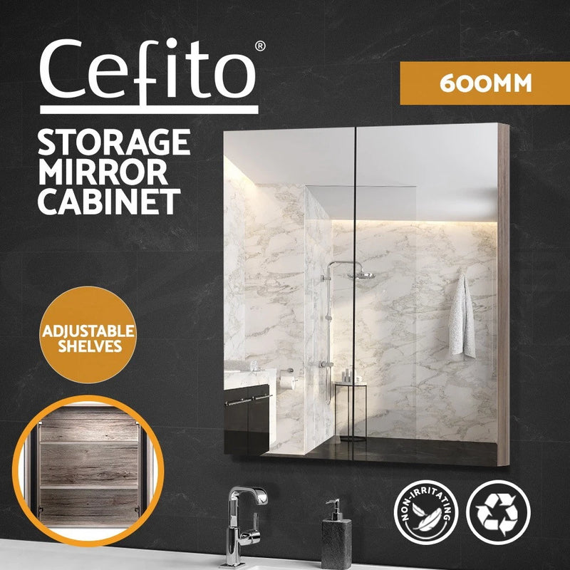 Cefito Bathroom Mirror Cabinet 600x720mm Vanity Medicine Shaving Makeup Natural