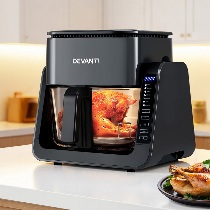 Devanti 2-in-1 Air Fryer 5.5L Dual Zone BBQ Grill Electric Cooker