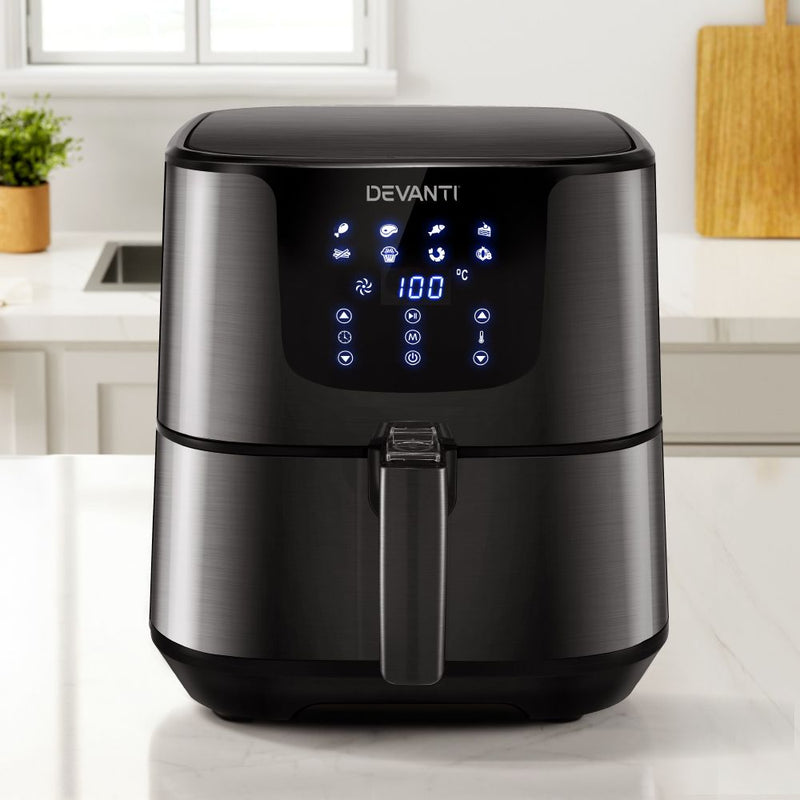 Devanti Air Fryer 7L LCD Display Black Electric Cooker