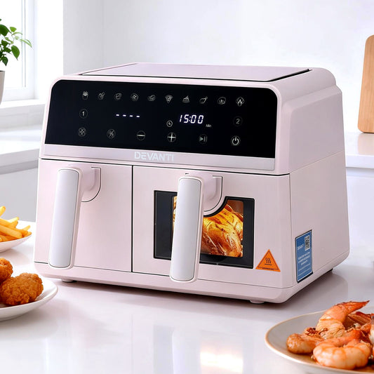 Devanti Air Fryer 9L Dual Zone 2600W Pink
