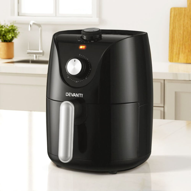 Devanti Air Fryer 2.5L Knob Control Stainless Steel