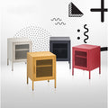 Artiss Bedside Table Mesh Door Cabinet Black