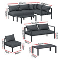 Gardeon 4 Seater Outdoor Sofa Set Aluminium Patio Furniture Charcoal