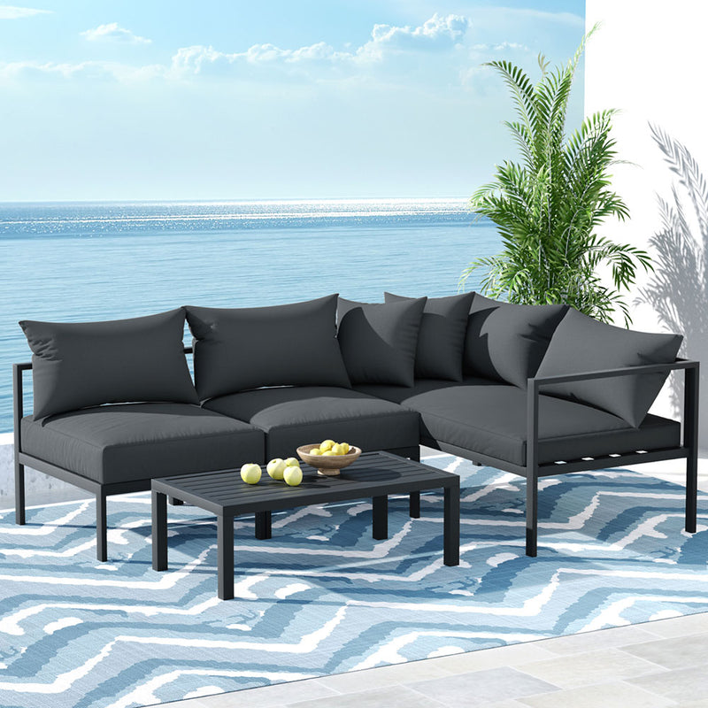 Gardeon 4 Seater Outdoor Sofa Set Aluminium Patio Furniture Charcoal