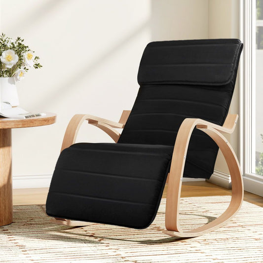 Artiss Rocking Armchair with Footrest Black Nursing