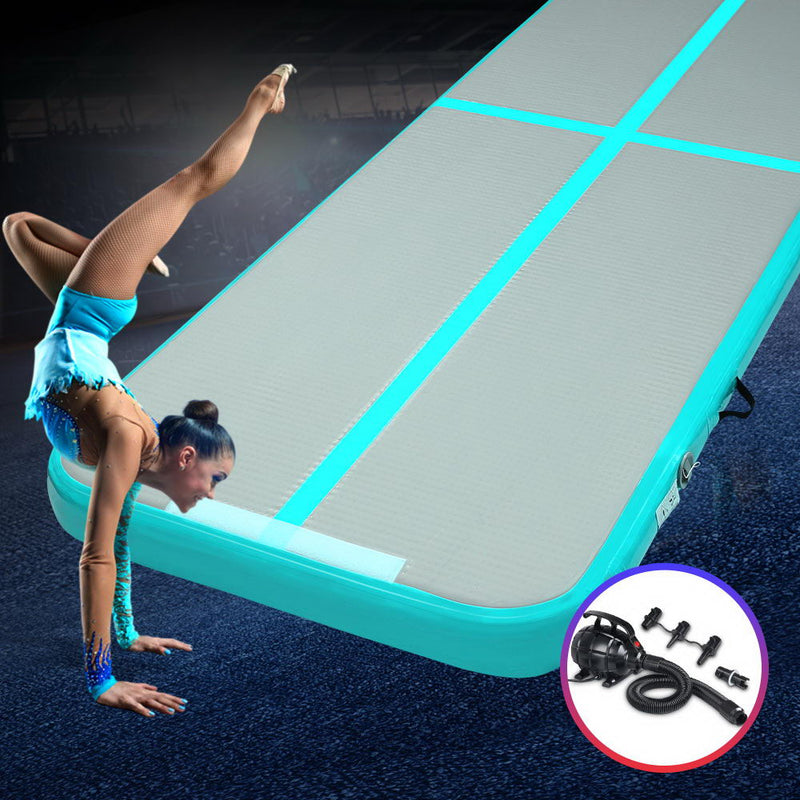 Everfit 4x1m Air Track Mat Inflatable Gymnastics Tumbling Green Pump