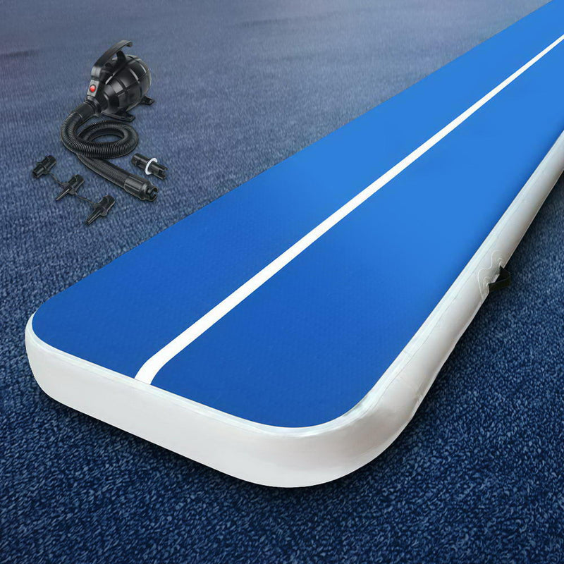 Everfit 6x1m Air Track Mat 20cm Thick Inflatable Gymnastics Pump Blue