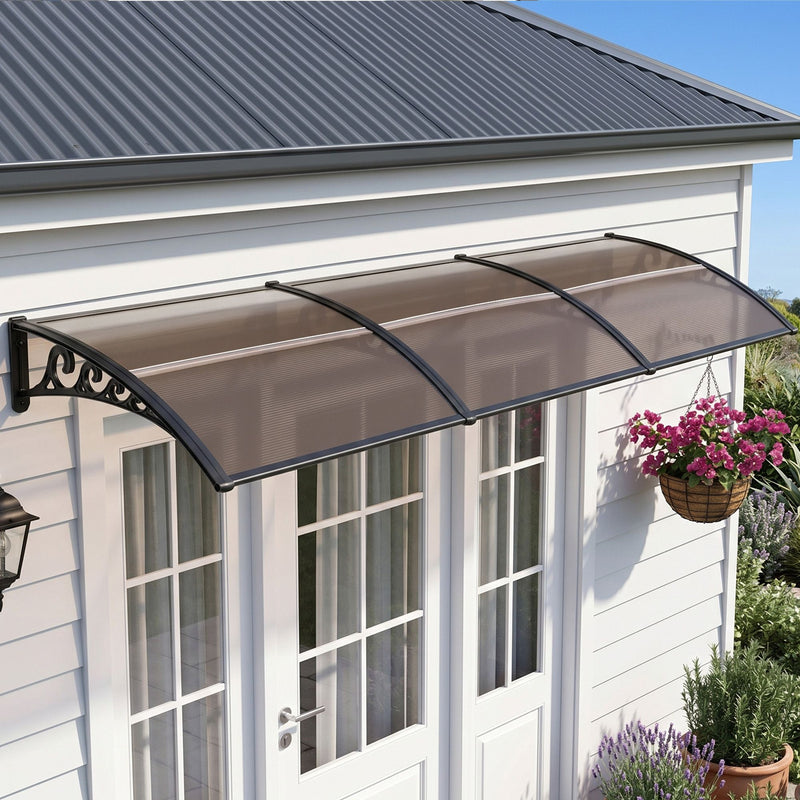 Instahut Window Door Awning 0.8m x 3m Brown