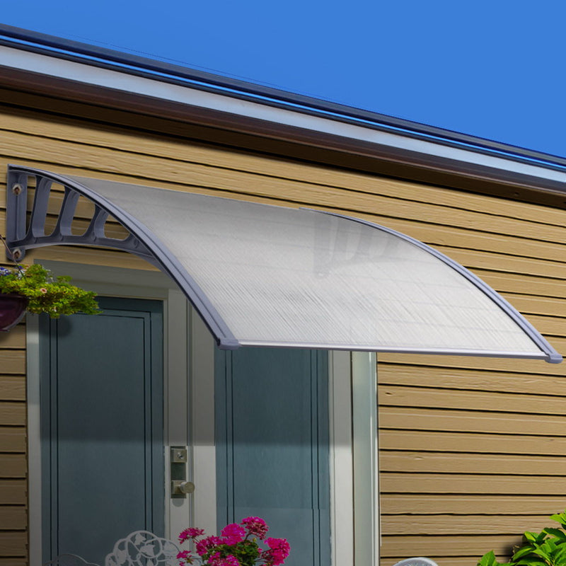 Instahut Window Door Awning 1.5mx2m Grey Frame Transparent Canopy