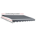 Instahut 2.5M x 2M Manual Retractable Arm Awning Grey