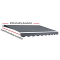 Instahut 3m Retractable Manual Awning 2.5m Grey Sunshade