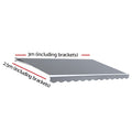 Instahut 3m Retractable Arm Awning Manual Pearl Grey Sunshade
